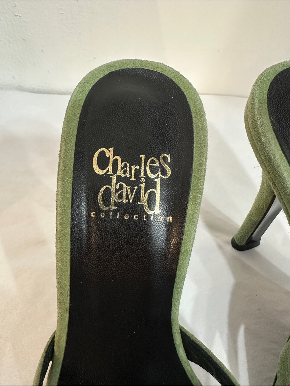 Charles David Olive Green Suede Gem-Embellished Mules - Picture 2 of 6